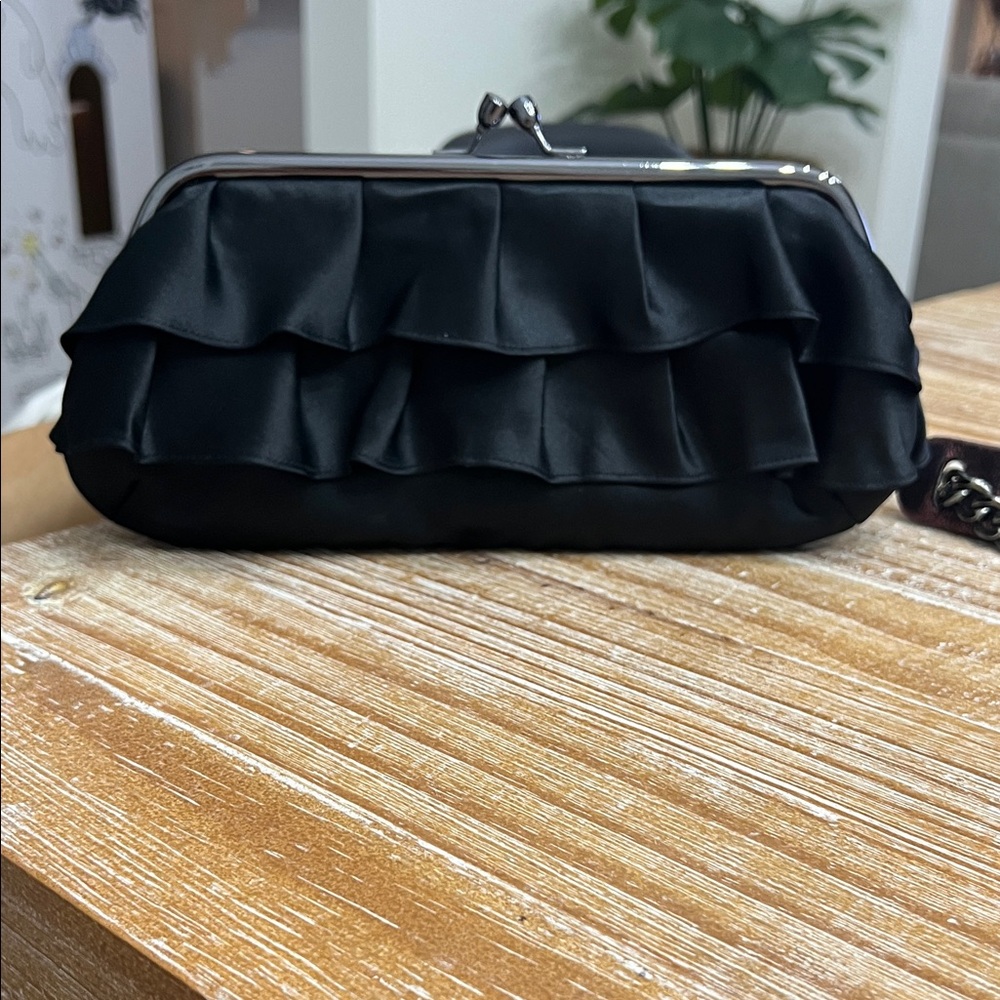 Elegant Black Ruffled Clutch